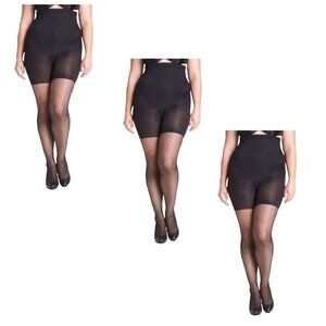 LOT OF 3 Spanx High Waist Shaping Sheers Size D Black Sheer Control Top